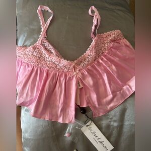 For Love And Lemons sexy flirty Pink Floral Lace crop top - NWT extra button - S